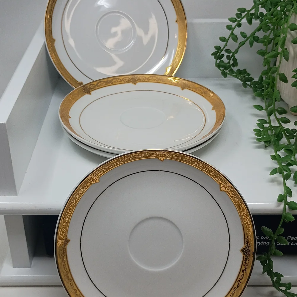 Pegasus Elegant 4pc Gold Rimmed White With Gold Trim 6.Inch Saucer's